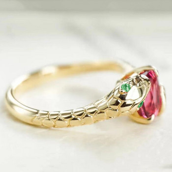 2022 НОВ креативен 18K златен пасианс с рубини Snakehead блестящ пръстен за двойка за жени Червен овален геометричен годежен подарък Бижута