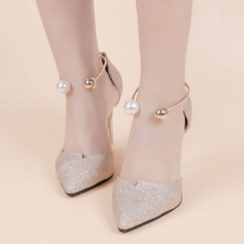 Обувки с висок ток, връзки Модни цвят шампанско U-образна перлена пета против падане Свалящи се връзки Дамски обувки Аксесоари за бижута