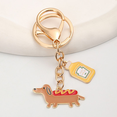 Breloc de desene animate Hot Dog Sos Bottle Breloc Breloc emailat Cadouri de suvenir pentru femei Bărbați Cay Keys DIY Bijuterii lucrate manual