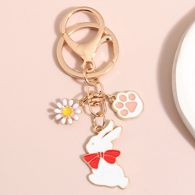 Сладък емайлиран ключодържател Animal Paw Flower Bowknot Rabbit Key Ring Footprint Ключодържатели за жени Момичета Направи си сам ръчно изработени бижута Подаръци