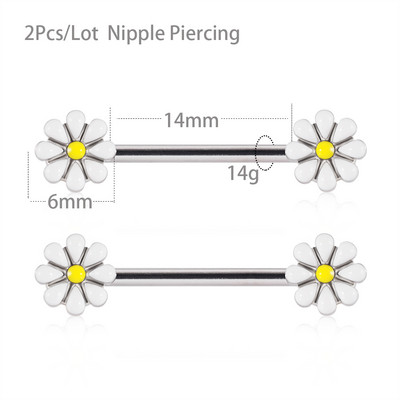 2 buc. Piercing pentru mamelon floare de soare Helix Piercing Inele sexy pentru bară pentru mamelon Industrial Barbell Ureche Femei Cadou Bijuterii pentru corp 14gX14mm
