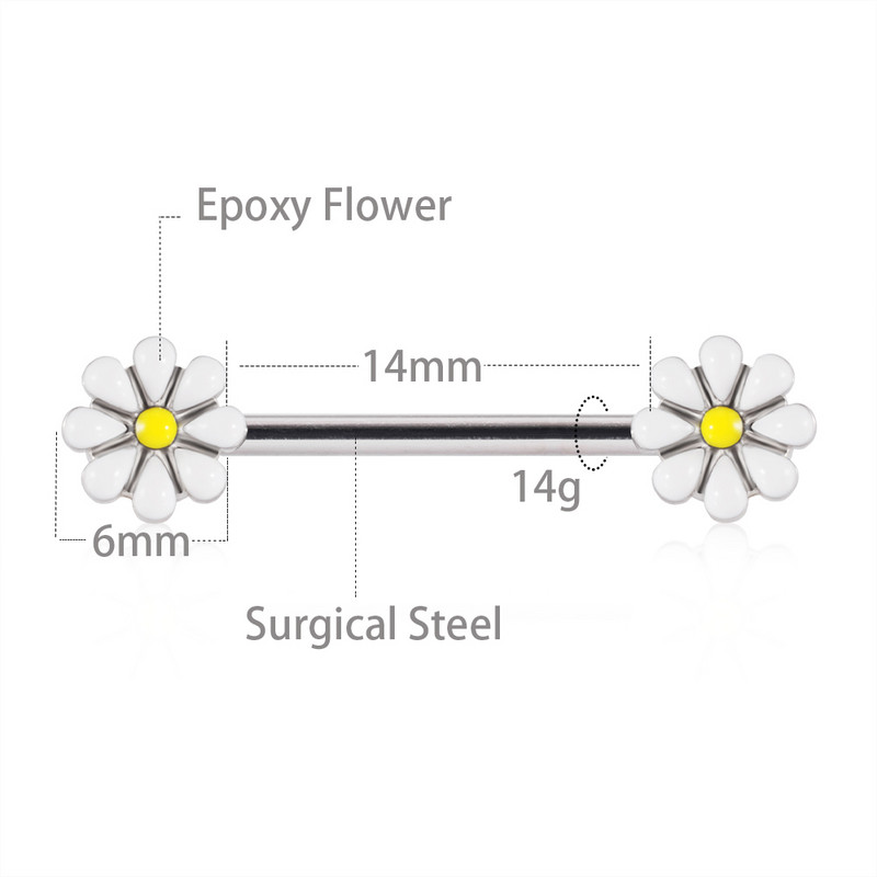2 buc. Piercing pentru mamelon floare de soare Helix Piercing Inele sexy pentru bară pentru mamelon Industrial Barbell Ureche Femei Cadou Bijuterii pentru corp 14gX14mm