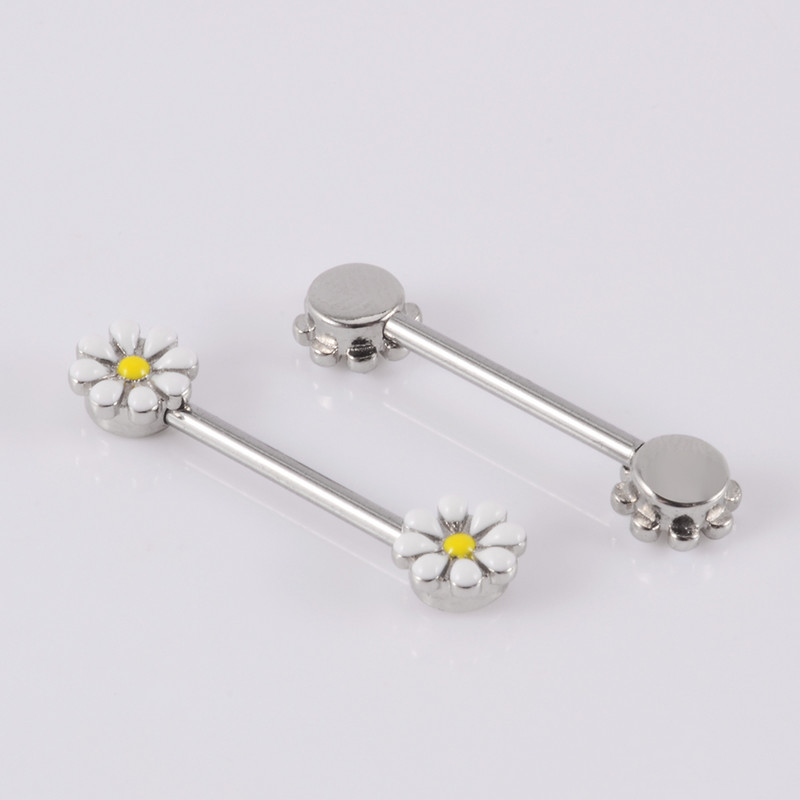 2 buc. Piercing pentru mamelon floare de soare Helix Piercing Inele sexy pentru bară pentru mamelon Industrial Barbell Ureche Femei Cadou Bijuterii pentru corp 14gX14mm