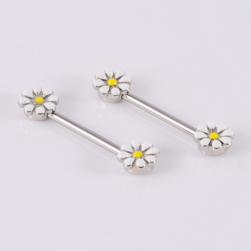 2 buc. Piercing pentru mamelon floare de soare Helix Piercing Inele sexy pentru bară pentru mamelon Industrial Barbell Ureche Femei Cadou Bijuterii pentru corp 14gX14mm
