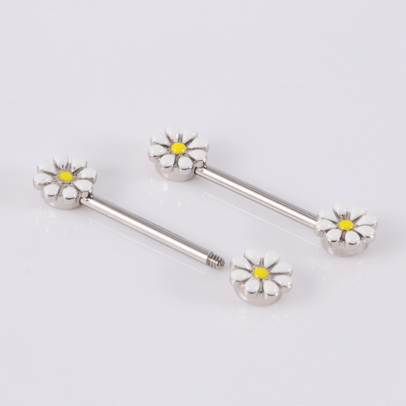 2 buc. Piercing pentru mamelon floare de soare Helix Piercing Inele sexy pentru bară pentru mamelon Industrial Barbell Ureche Femei Cadou Bijuterii pentru corp 14gX14mm