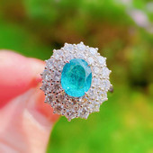 Inel de cuplu cu diamante ovale din flori de safir Paraiba de lux pentru femei, bijuterii cadou de aniversare placate cu argint cu zirconiu geometric