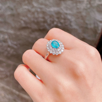Луксозен параиба сапфир цвете овален диамантен пръстен за двойка за жени геометричен цирконий сребърно покритие подарък за годишнина бижута
