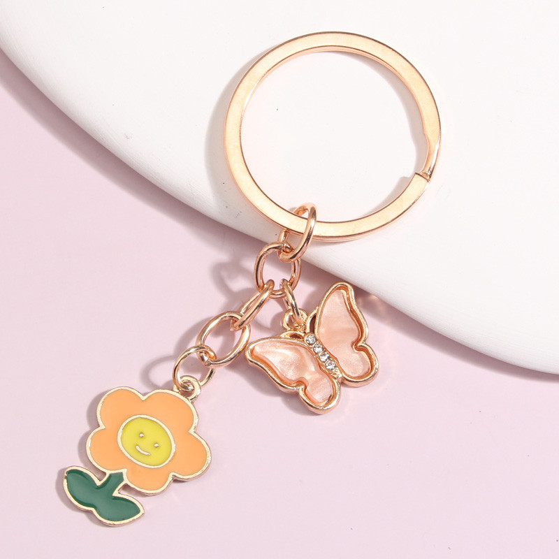Breloc drăguț emailat 3 culori, floare, fluture, breloc de grădină, breloc pentru femei, bărbați, accesoriu pentru geantă, bijuterii DIY, cadouri