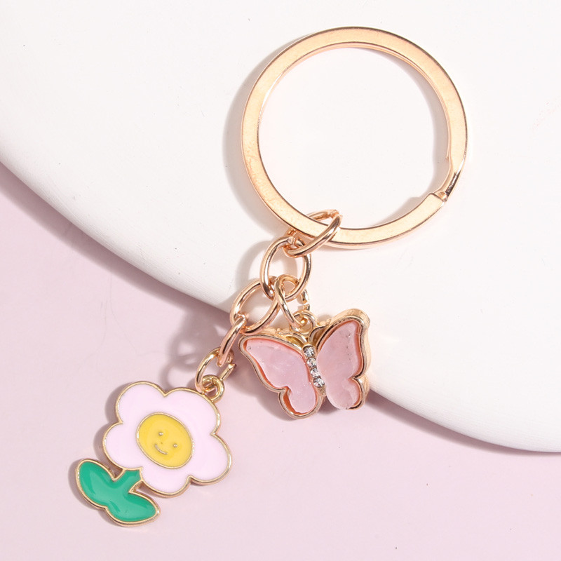 Breloc drăguț emailat 3 culori, floare, fluture, breloc de grădină, breloc pentru femei, bărbați, accesoriu pentru geantă, bijuterii DIY, cadouri