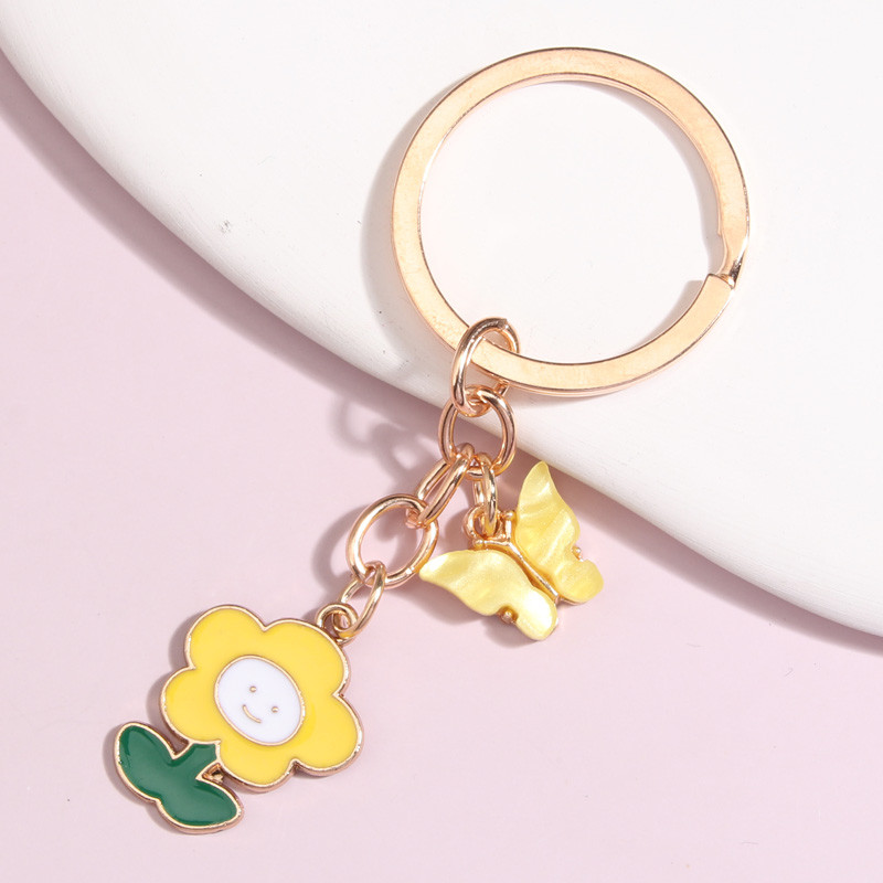 Breloc drăguț emailat 3 culori, floare, fluture, breloc de grădină, breloc pentru femei, bărbați, accesoriu pentru geantă, bijuterii DIY, cadouri
