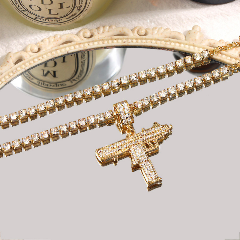 Flatfoosie 2 buc/set gotic hip hop UZI pistol pandantiv gleznă pentru femei brățară de gleznă cu stras strălucitor 2021 bijuterii cu lanț desculț