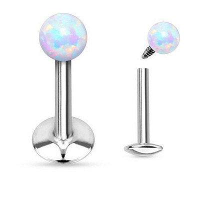 1 buc. Inel pentru buze alb Fire&Sonw Opal, din oțel, cu filet intern, pentru cercei labret, bijuterii pentru piercing pentru buze pentru cartilajul tragus 16g