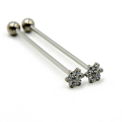 1 buc din oțel chirurgical, cu dublu fir intern, cu design de flori, cercei drepti industriali, piercing, bijuterii pentru corp 14G