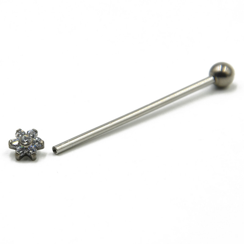 1 buc din oțel chirurgical, cu dublu fir intern, cu design de flori, cercei drepti industriali, piercing, bijuterii pentru corp 14G