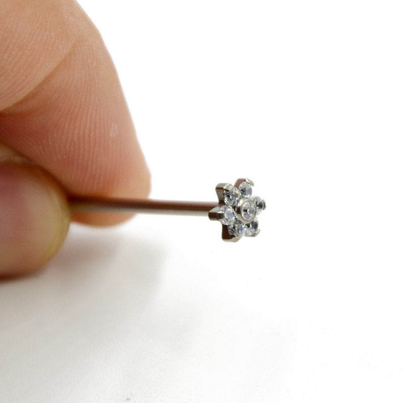 1 buc din oțel chirurgical, cu dublu fir intern, cu design de flori, cercei drepti industriali, piercing, bijuterii pentru corp 14G