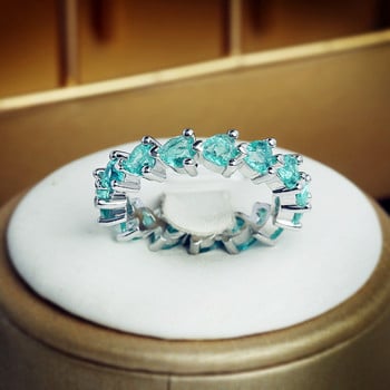 НОВ Creative Paraiba Sapphire Heart Shape Пълен диамантен пръстен за двойка за любовници на жени Геометричен циркон Подарък за годишнина Бижута