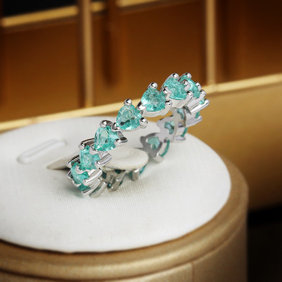 NOU Creativ Paraiba Safir În formă de inimă Inel de cuplu cu diamant complet pentru femei iubitori de zircon geometric cadou aniversare bijuterii