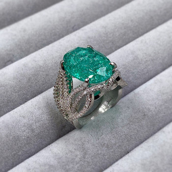 2022 ΝΕΑ δαχτυλίδια Tremd Green Emerald Paraiba Γυναικείες αρραβωνιαστικές Υπόσχεση γάμου S925 Ασημένιο πάρτι ανοιχτού μεγέθους κοσμήματα