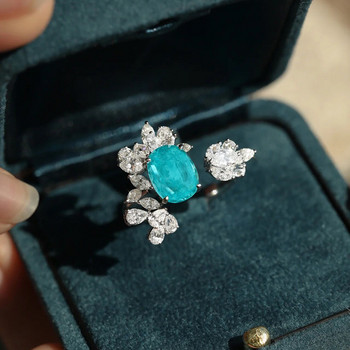 2022 ΝΕΟ Μόδα Φυσικό Ζαφείρι Paraiba Δαχτυλίδι με ρυθμιζόμενο άνοιγμα για γυναίκες Γαμήλιο κόσμημα γεμάτο διαμάντια