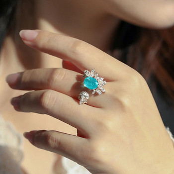 2022 ΝΕΟ Μόδα Φυσικό Ζαφείρι Paraiba Δαχτυλίδι με ρυθμιζόμενο άνοιγμα για γυναίκες Γαμήλιο κόσμημα γεμάτο διαμάντια