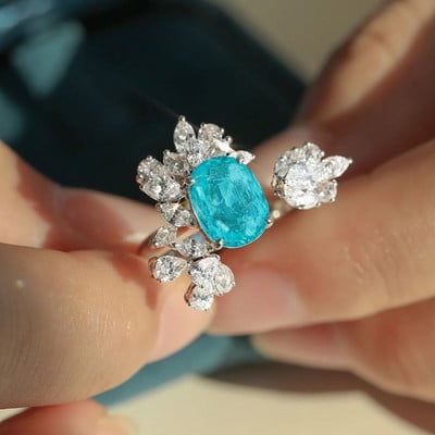 2022 NOU mod natural Paraiba Safir Inel de cuplu cu deschidere reglabilă pentru femei scobit plin cu diamante Bijuterii de nuntă