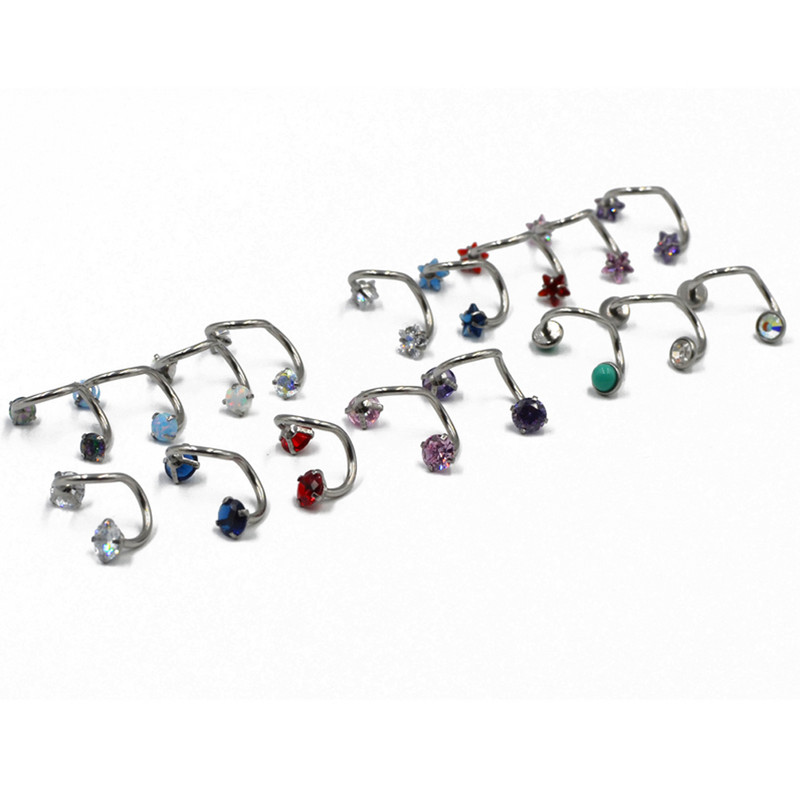 1PC Oțel inoxidabil Zircon Opal Piercing ureche Crystal Twist Spiral Tragus Helix Cartilage Stud Cercei Piercing Bijuterii pentru corp