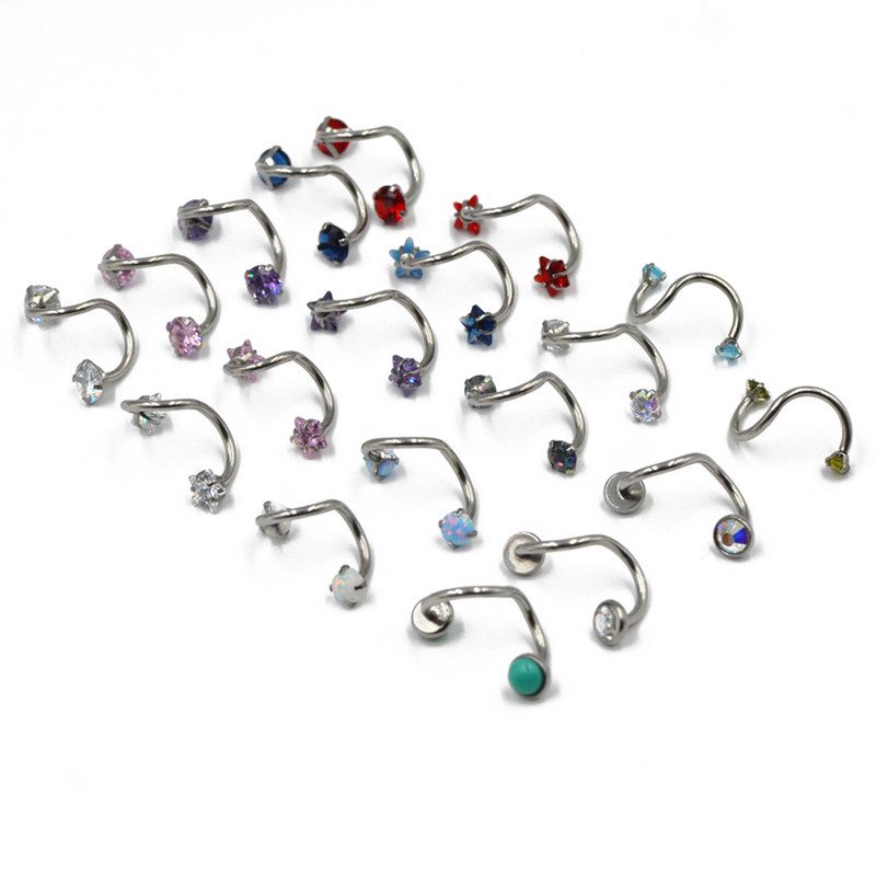 1PC Oțel inoxidabil Zircon Opal Piercing ureche Crystal Twist Spiral Tragus Helix Cartilage Stud Cercei Piercing Bijuterii pentru corp