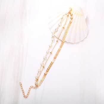 Кристална глезенка Трислоен златен кристал с пайети Ретро костюм Анкета Дамска лятна плажна глезенка Бижута в бохемски стил