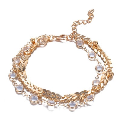 gleznă de cristal, trei straturi, paiete de cristal auriu, costum retro, gleznă de vară, pentru plajă, bijuterii în stil boem