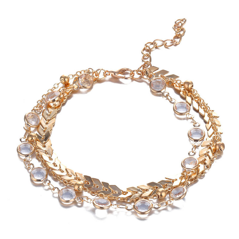 gleznă de cristal, trei straturi, paiete de cristal auriu, costum retro, gleznă de vară, pentru plajă, bijuterii în stil boem