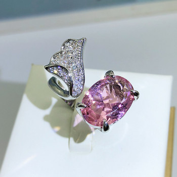 НОВ деликатен сапфирен топаз с форма на розова круша, асиметричен, пълен с диамант, отворен регулируем регулируем пръстен за двойка за жени, годежен подарък, бижута