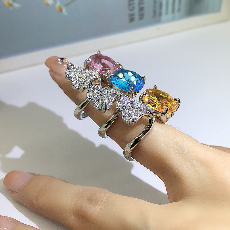 NOVI nježni safirni topaz u obliku ružičaste kruške, asimetričan, puni dijamanti, otvoreni, podesivi prsten za par za žene, zaručnički poklon, nakit