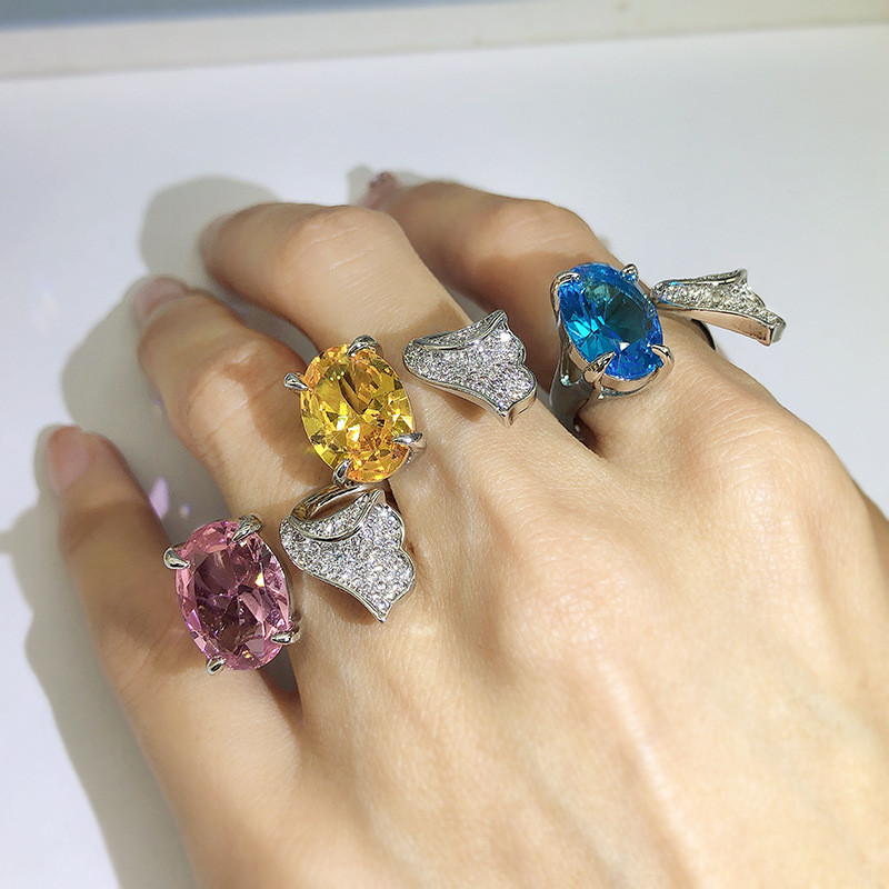 NOVI nježni safirni topaz u obliku ružičaste kruške, asimetričan, puni dijamanti, otvoreni, podesivi prsten za par za žene, zaručnički poklon, nakit