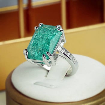 НОВА Тенденция Paraiba Ice Flower Rectangular Full Diamond двойка пръстен за жени Момиче Emerald Geometry Годежен булчински подарък Бижута