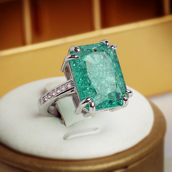 НОВА Тенденция Paraiba Ice Flower Rectangular Full Diamond двойка пръстен за жени Момиче Emerald Geometry Годежен булчински подарък Бижута