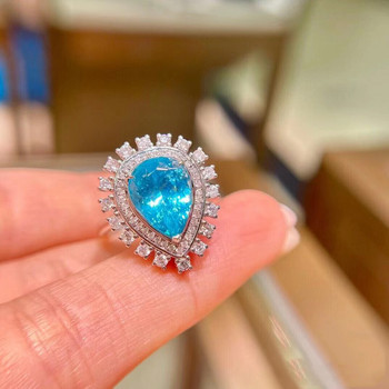 НОВ луксозен овален пръстен за двойка West Lake Sapphire Paraiba за жени Син пълен диамант Геометричен годежен подарък за булчински бижута