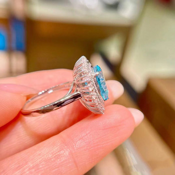 НОВ луксозен овален пръстен за двойка West Lake Sapphire Paraiba за жени Син пълен диамант Геометричен годежен подарък за булчински бижута