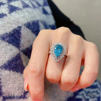 НОВ луксозен овален пръстен за двойка West Lake Sapphire Paraiba за жени Син пълен диамант Геометричен годежен подарък за булчински бижута