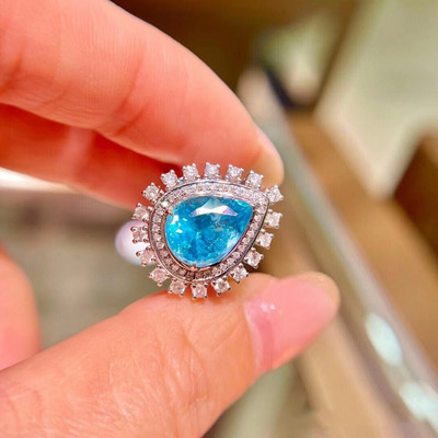 ΝΕΟ πολυτελές West Lake Sapphire Paraiba Οβάλ Δαχτυλίδι Ζευγαριού Γυναικείο Μπλε Ολόσωμο Διαμαντένιο Γεωμετρικό Δώρο Νυφικό κόσμημα