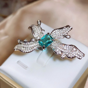 Нова преувеличена луксозна изумрудена правоъгълна пеперуда с пълен диамантен отвор, регулируема двойка Rng за жени, парти, подарък, бижута