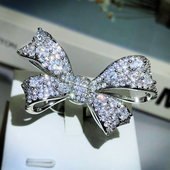 Деликатен преувеличен пеперуда с пълен диамант, отворен регулируем двоен пръстен за жени Геометричен годежен подарък за булчински парти бижута