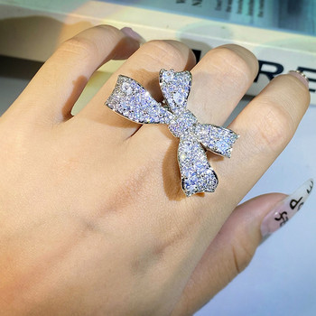 Деликатен преувеличен пеперуда с пълен диамант, отворен регулируем двоен пръстен за жени Геометричен годежен подарък за булчински парти бижута
