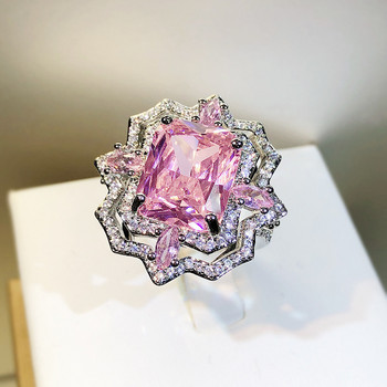 Πολυτελές χρωματιστό Ice Flower Girl Καρδιά Ροζ Ολόσωμο Διαμαντένιο Δαχτυλίδι Ζευγάρι Γυναικείο διάτρητο γεωμετρικό κόσμημα δώρου για την ημέρα του Αγίου Βαλεντίνου