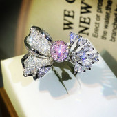 Delicat asimetric floral roz cu diamant complet deschis inel ajustabil pentru femei elipse geometrice logodna bijuterii petrecere mireasa