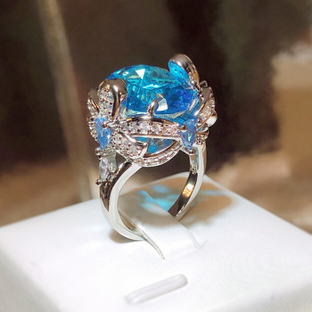 ΝΕΟ Μόδα Στρογγυλό τυλιγμένο Ζαφείρι γεμάτο Διαμάντια Ανοιγόμενο Ρυθμιζόμενο Ζευγάρι Δαχτυλίδι για Γυναικεία Κοσμήματα Δώρου του Αγίου Βαλεντίνου
