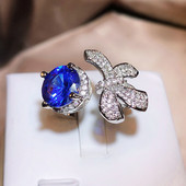 NOU Arc rotund de lux din safir, plin cu diamante, inele de cuplu pentru femei, fată, geometrie fluture, logodna, cadou de mireasă, bijuterii