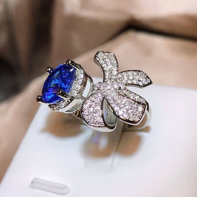 NOU Arc rotund de lux din safir, plin cu diamante, inele de cuplu pentru femei, fată, geometrie fluture, logodna, cadou de mireasă, bijuterii