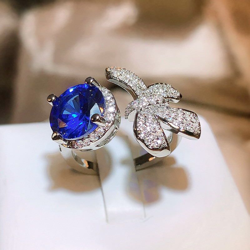 NOU Arc rotund de lux din safir, plin cu diamante, inele de cuplu pentru femei, fată, geometrie fluture, logodna, cadou de mireasă, bijuterii