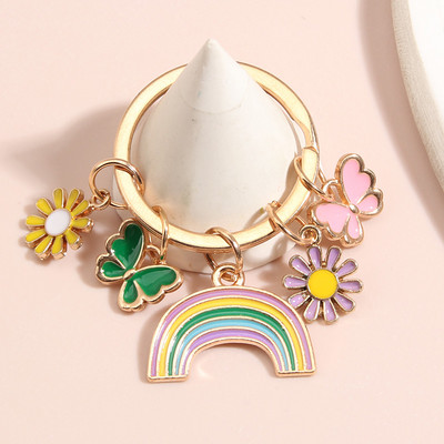 Breloc drăguț emailat, floare colorată, fluture, inimă, curcubeu, breloc de chei de grădină, lanțuri de chei pentru femei, fete, bijuterii lucrate manual, cadou