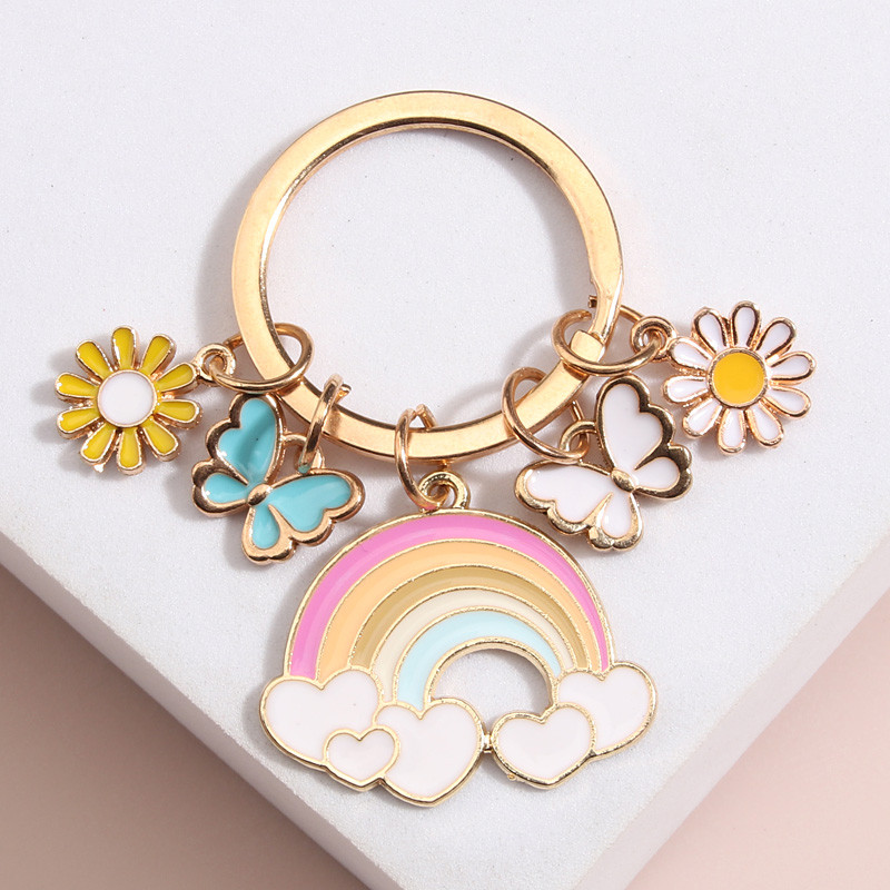 Breloc drăguț emailat, floare colorată, fluture, inimă, curcubeu, breloc de chei de grădină, lanțuri de chei pentru femei, fete, bijuterii lucrate manual, cadou